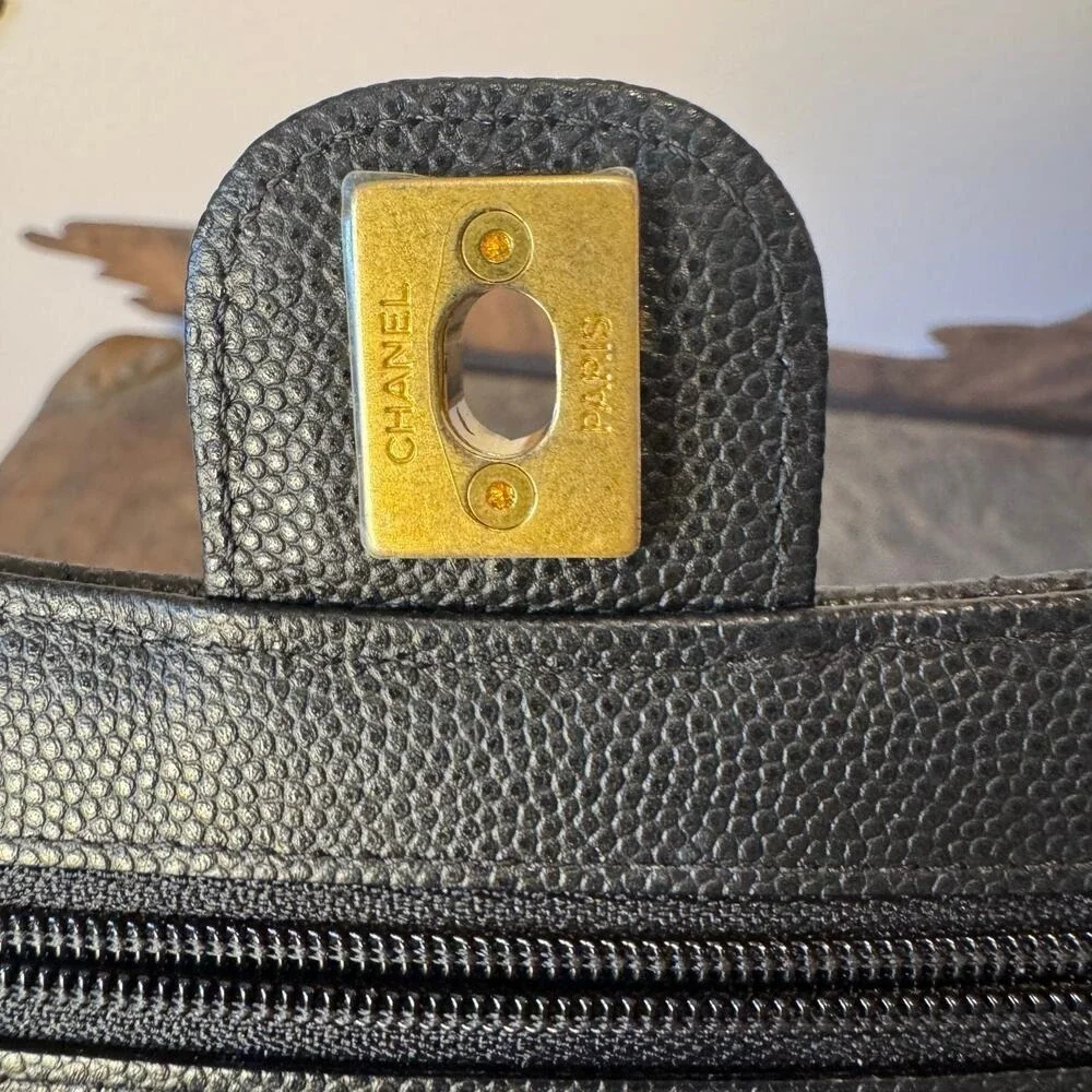 Chanel Black Caviar Circle Handle Crossbody Bag WOC Series GHW Authentic CoA